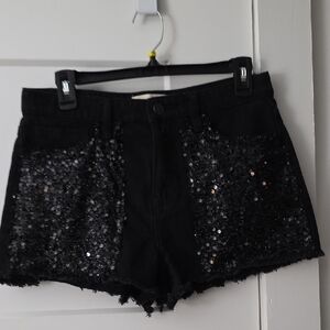 Glamorous Black Sequin Jean Shorts